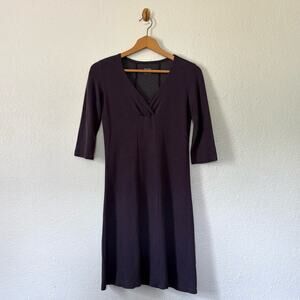 Horny Toad Rosalinda plum purple 3/4 length sleeve v neck tencel mini dress XS